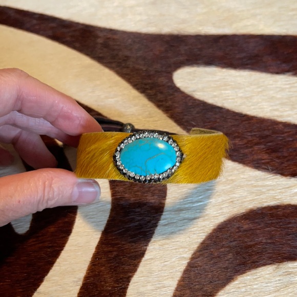 Sandra Ling Jewelry Mustard Hair On Hide Paveturq Adjustable Cuff 